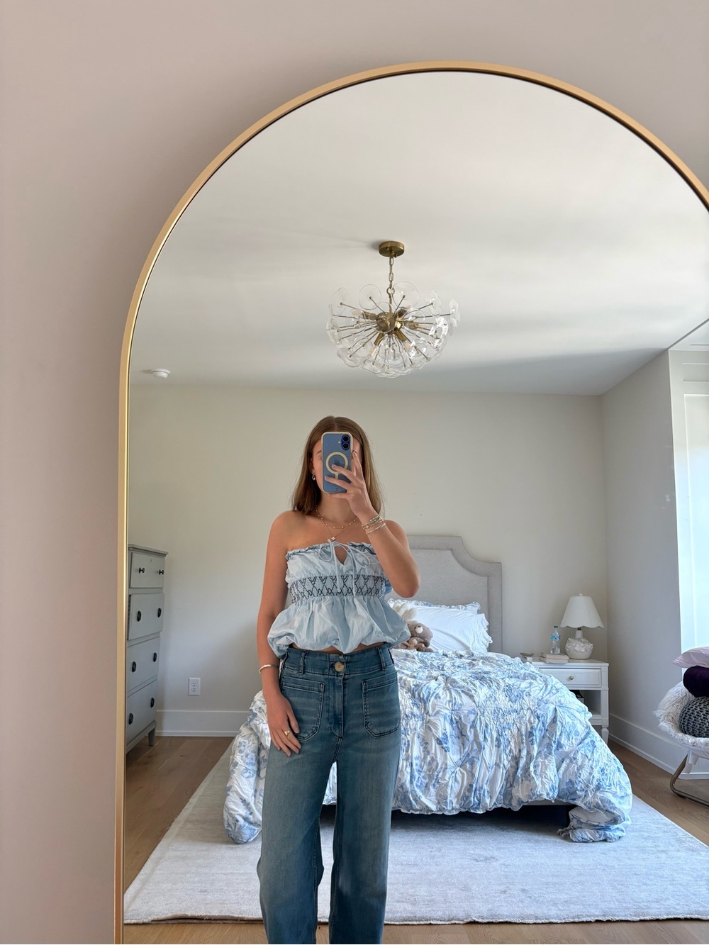 Zara Light Blue Smocked Strapless Ruffle Camisole